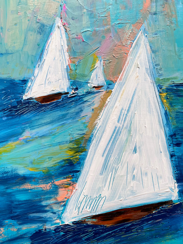 Sailboats 2 - Original Art 25.5x19.5x1.25